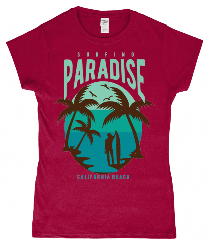 Surfing Paradise California Beach – Gildan Softstyle® Ladies Fitted Ringspun T-shirt