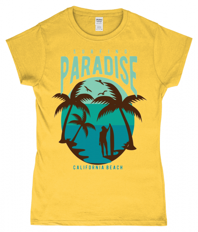 Surfing Paradise California Beach – Gildan Softstyle® Ladies Fitted Ringspun T-shirt